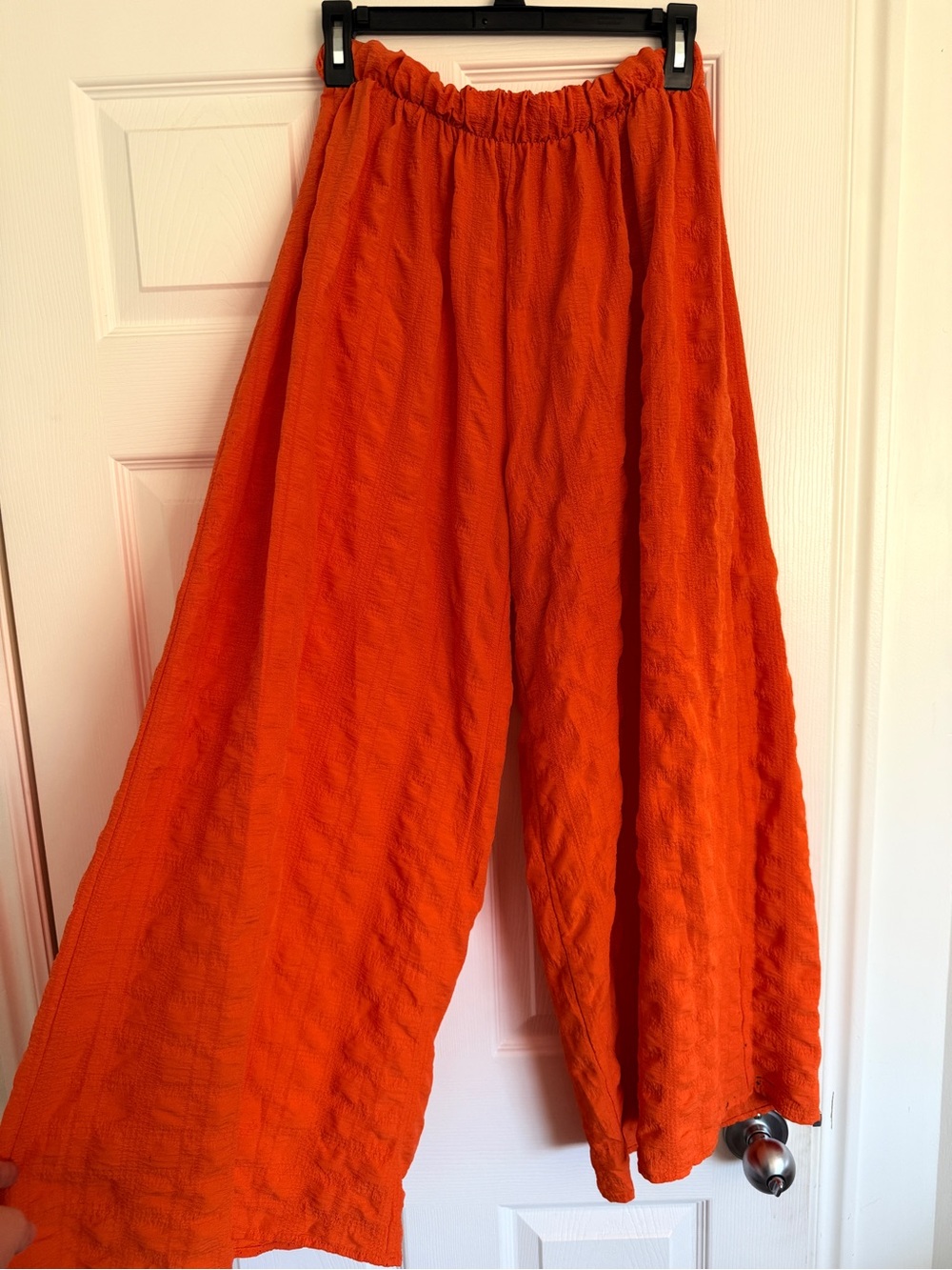 Orange Textured Wide Leg Pants Medium